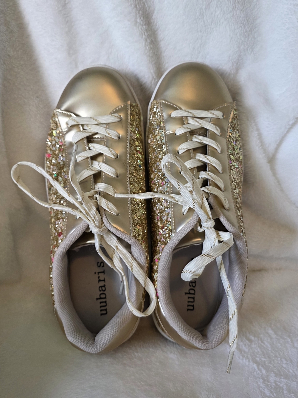 MARDI GRAS Sparkle Gold Womens Sneakers with Glitter Panels SIZE 8.5